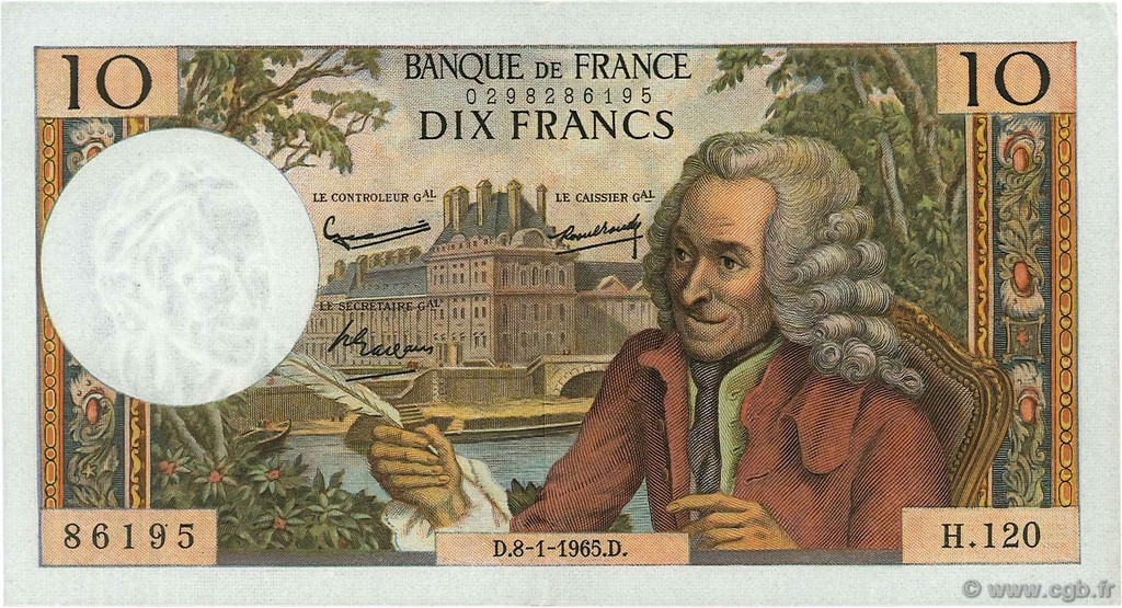 10 Francs VOLTAIRE FRANCE  1965 F.62.12 SUP+