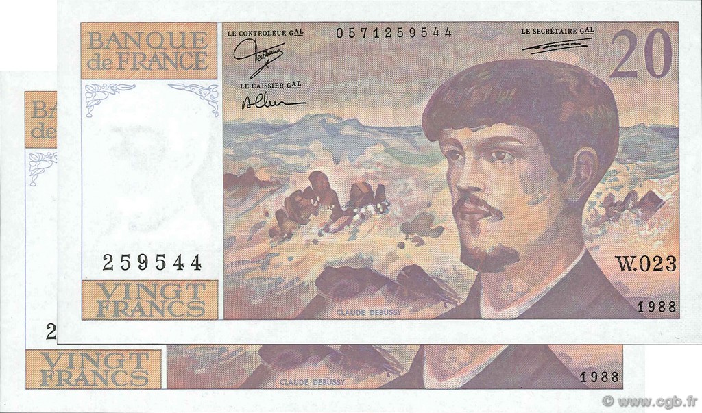 20 Francs DEBUSSY FRANCE  1988 F.66.09 SPL