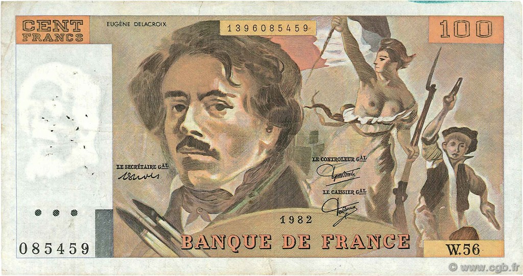 100 Francs DELACROIX modifié FRANCE  1982 F.69.06 TB