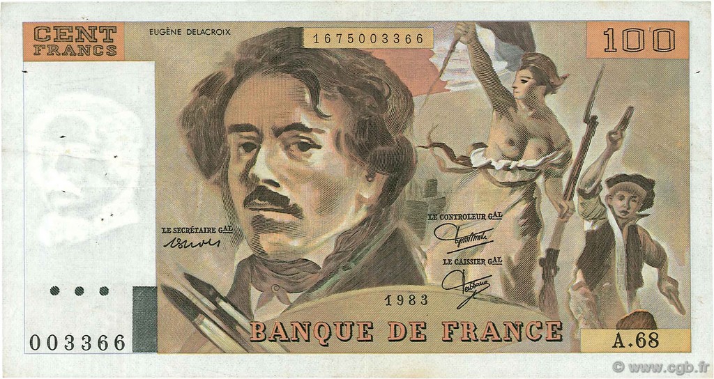 100 Francs DELACROIX modifié FRANCE  1983 F.69.07 TTB