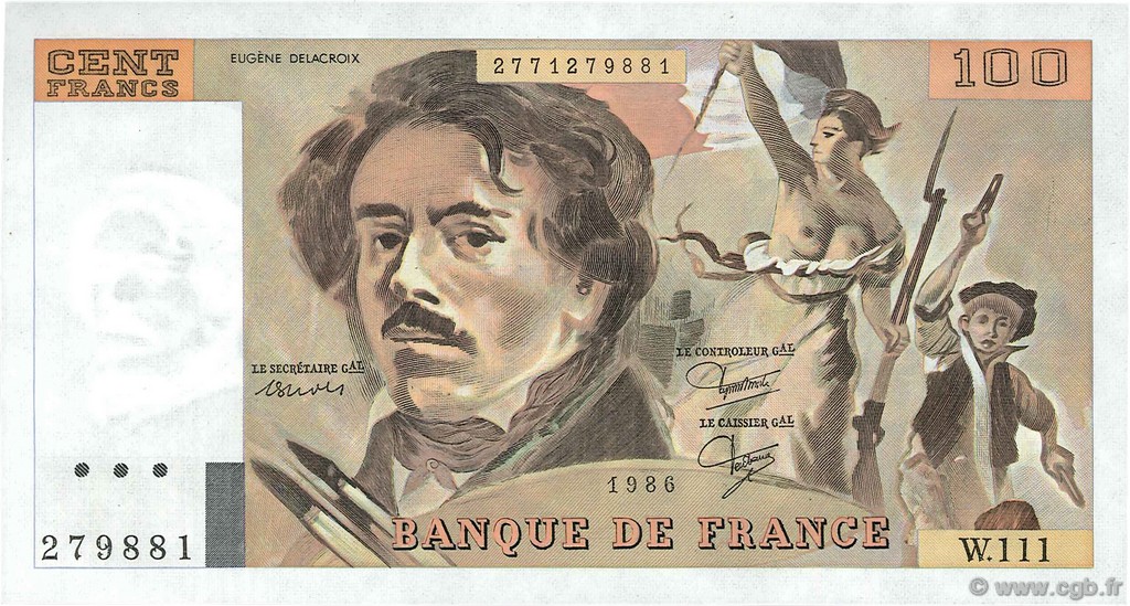 100 Francs DELACROIX modifié FRANCE  1986 F.69.09 SPL