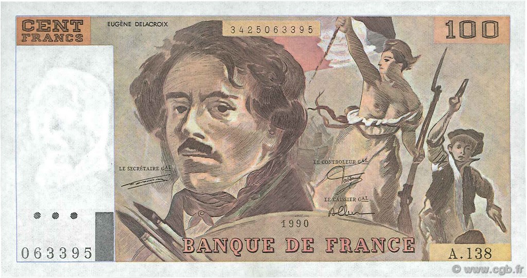 100 Francs DELACROIX imprimé en continu FRANCE  1990 F.69bis.01a SPL+