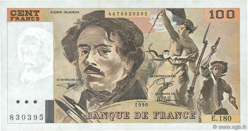 100 Francs DELACROIX imprimé en continu FRANCE  1990 F.69bis.02d TTB+