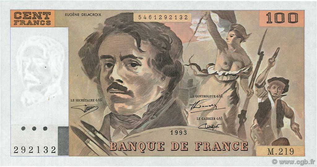 100 Francs DELACROIX imprimé en continu FRANCE  1993 F.69bis.07 pr.SUP