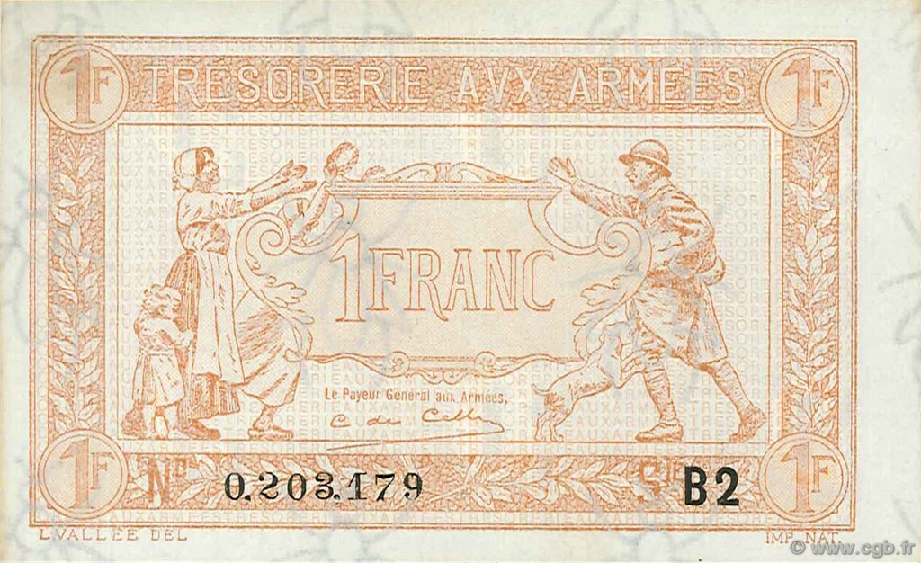 1 Franc TRÉSORERIE AUX ARMÉES 1919 FRANCE  1917 VF.04.15 NEUF