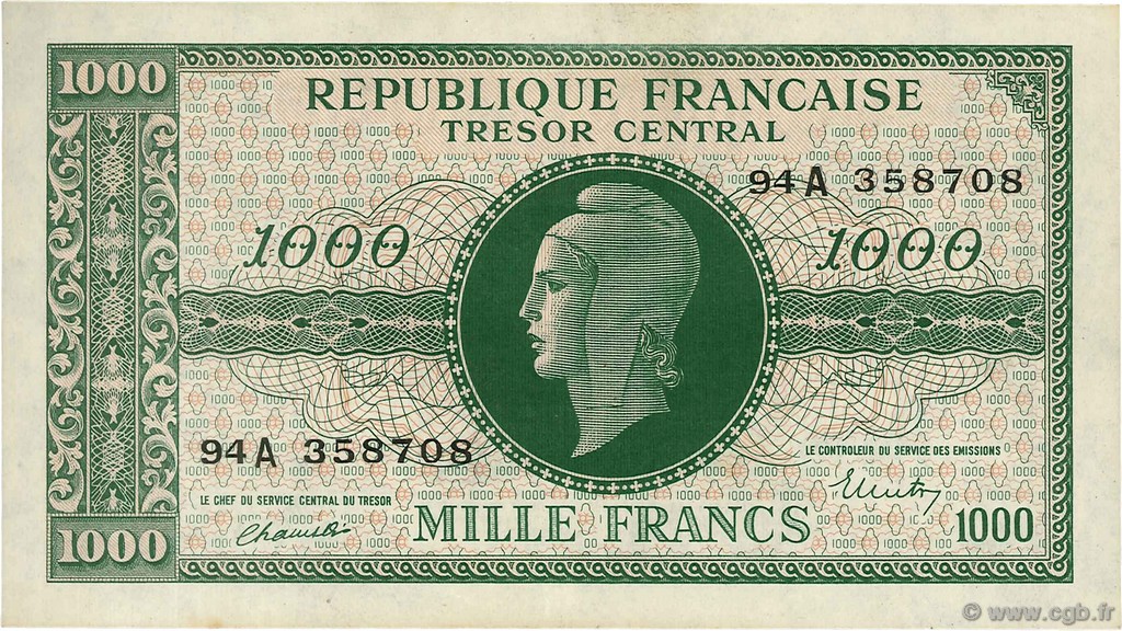 1000 Francs MARIANNE FRANCE  1945 VF.12.01 SPL