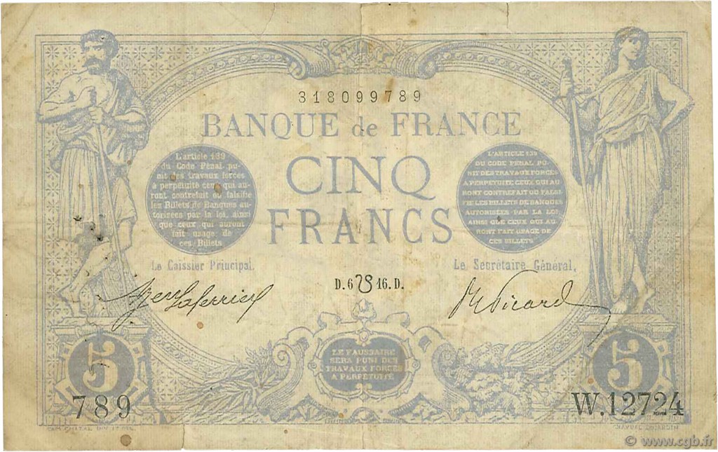 5 Francs BLEU lion inversé FRANCE  1917 F.02bis.04 pr.TB