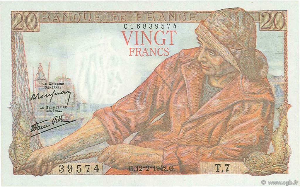 20 Francs PÊCHEUR FRANCE  1942 F.13.01 pr.NEUF