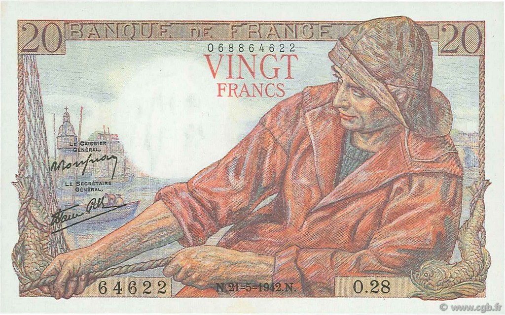 20 Francs PÊCHEUR FRANCE 1942 F.13.02 NEUF