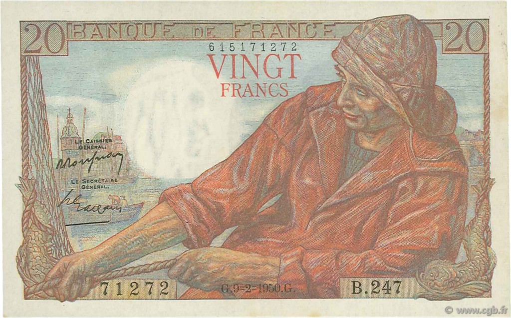 20 Francs PÊCHEUR FRANCE  1950 F.13.17a SPL