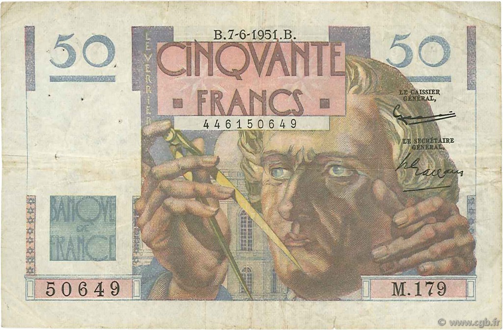 50 Francs LE VERRIER FRANCE  1951 F.20.18 pr.TB