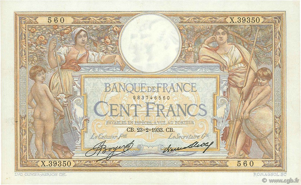 100 Francs LUC OLIVIER MERSON grands cartouches FRANCE  1933 F.24.12 SUP+