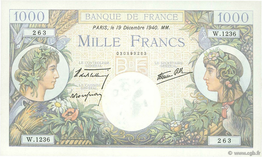 1000 Francs COMMERCE ET INDUSTRIE FRANCE  1940 F.39.03 SUP+