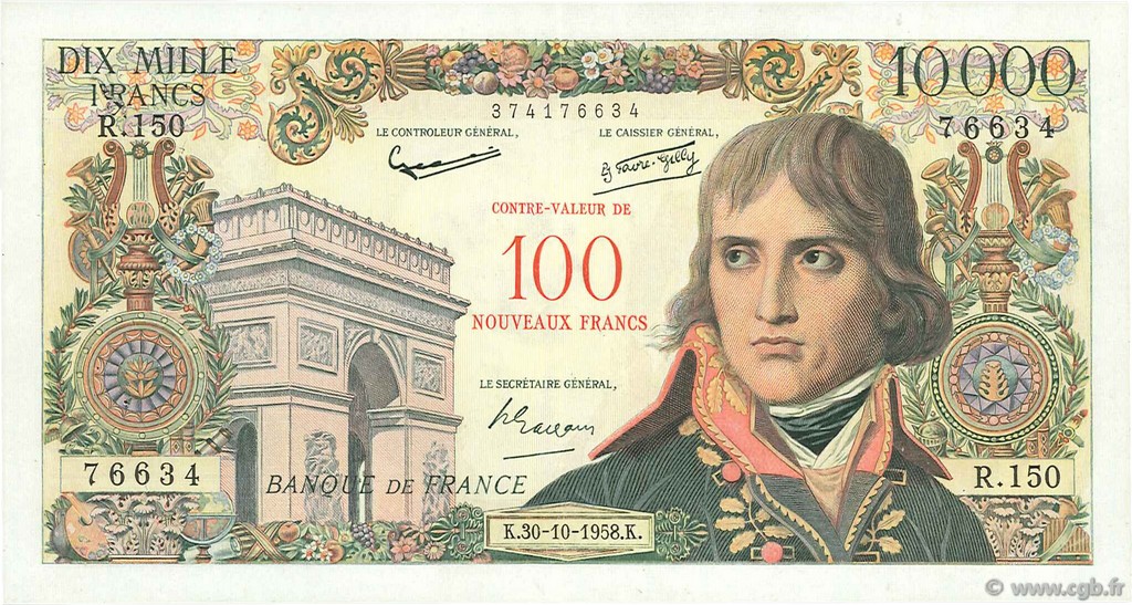 100 NF sur 10000 Francs BONAPARTE FRANCE 1958 F.55.01 TTB