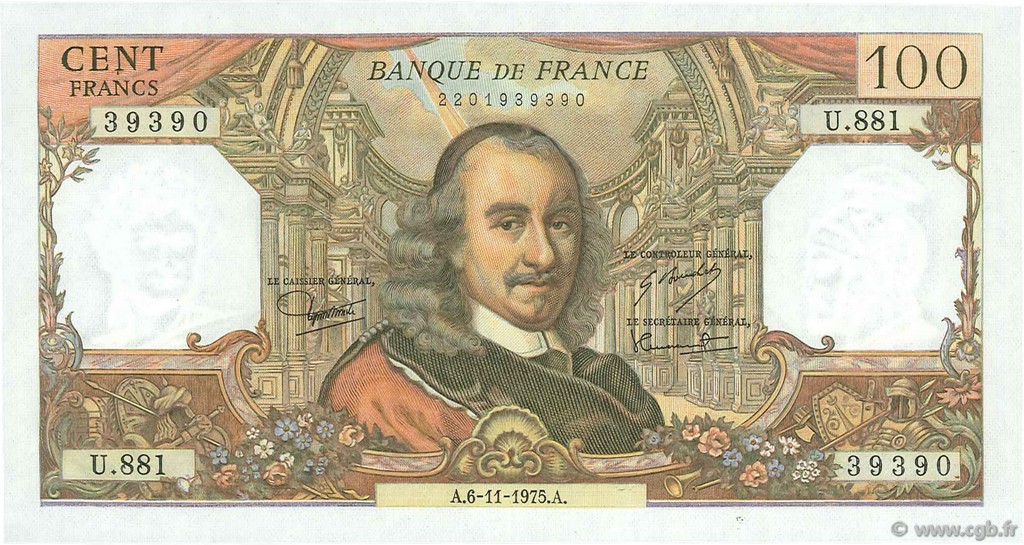 100 Francs CORNEILLE FRANCE  1975 F.65.50 SPL
