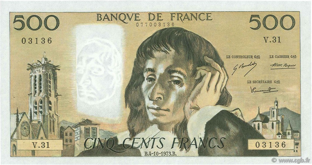 500 Francs PASCAL FRANCE  1973 F.71.09 SPL