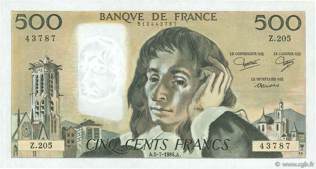 500 Francs PASCAL FRANCE  1984 F.71.31 SPL+