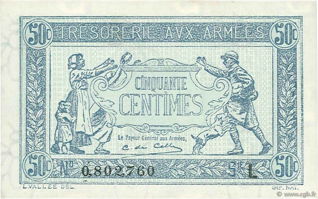 50 Centimes TRÉSORERIE AUX ARMÉES 1917 FRANCE  1917 VF.01.12 NEUF