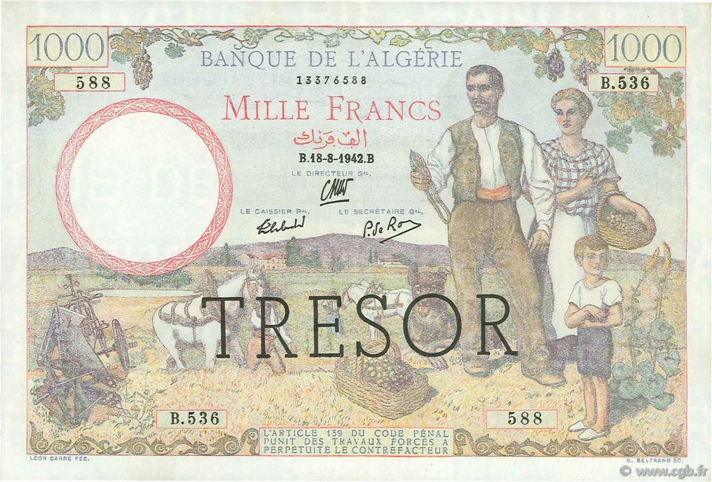 1000 Francs Algérie FRANCE  1943 VF.10.02 SUP+