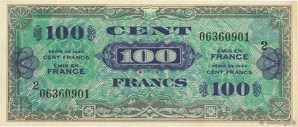 100 Francs DRAPEAU FRANCE  1944 VF.20.02 pr.SUP
