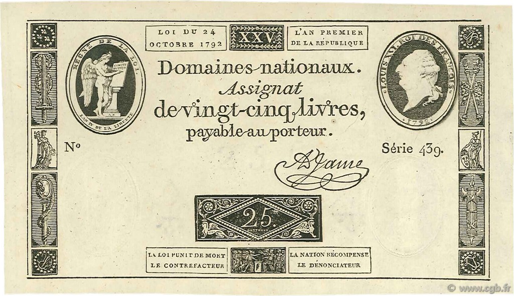 25 Livres FRANCE  1792 Ass.37a SPL