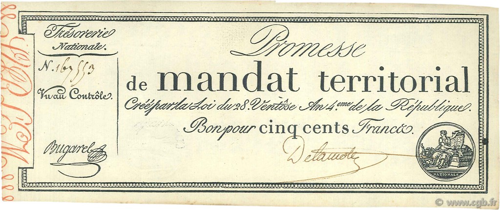 500 Francs sans série FRANCE  1796 Ass.62a pr.SPL