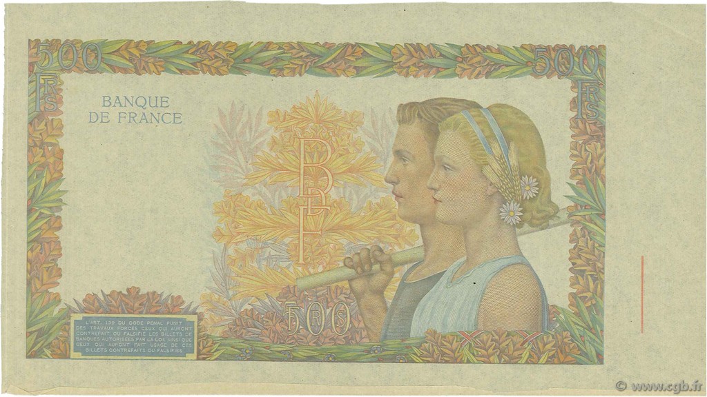 500 Francs LA PAIX FRANCE  1940 F.32.00Ec pr.NEUF