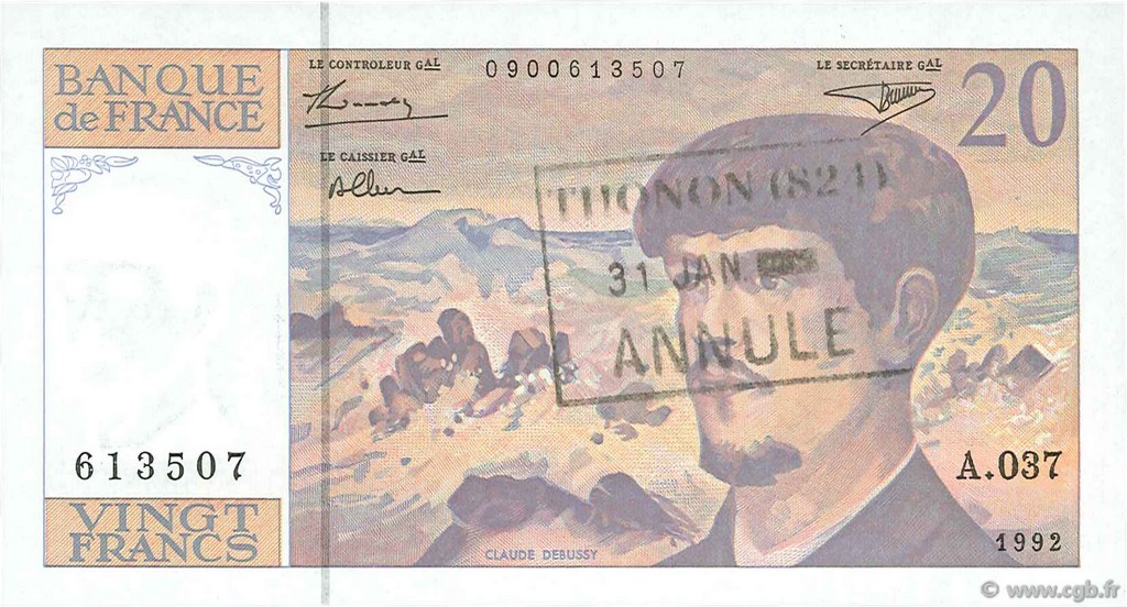 20 Francs DEBUSSY à fil de sécurité FRANCE  1992 F.66bis.03A37 NEUF