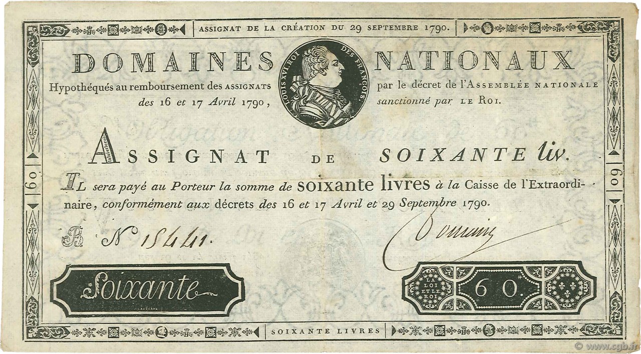 60 Livres FRANCE  1790 Ass.05a TTB+