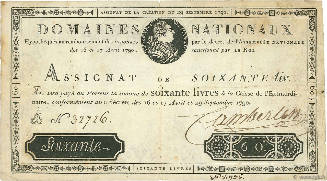 60 Livres FRANCE 1790 Ass.05a TTB