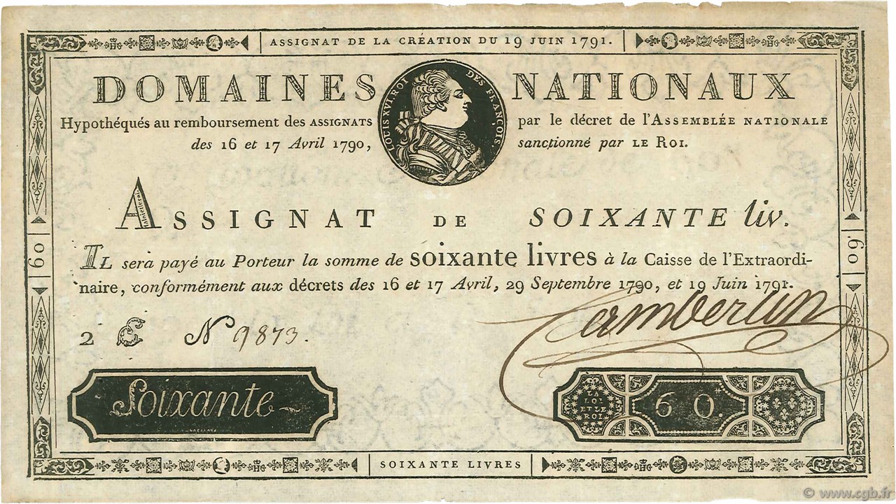 60 Livres FRANCE  1791 Ass.14a TTB+