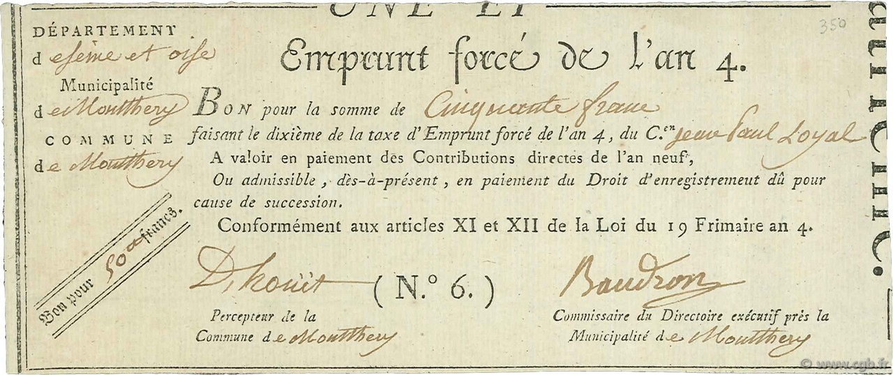50 Francs FRANCE 1795 SUP
