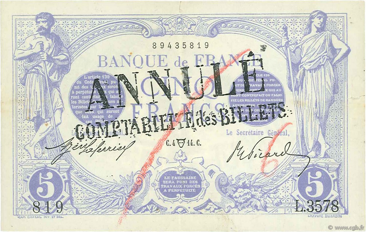 5 Francs BLEU FRANCE  1914 F.02.22 TTB+