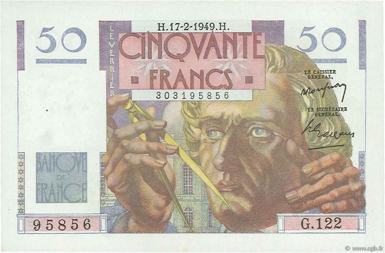 50 Francs LE VERRIER FRANCE  1949 F.20.11 pr.SPL