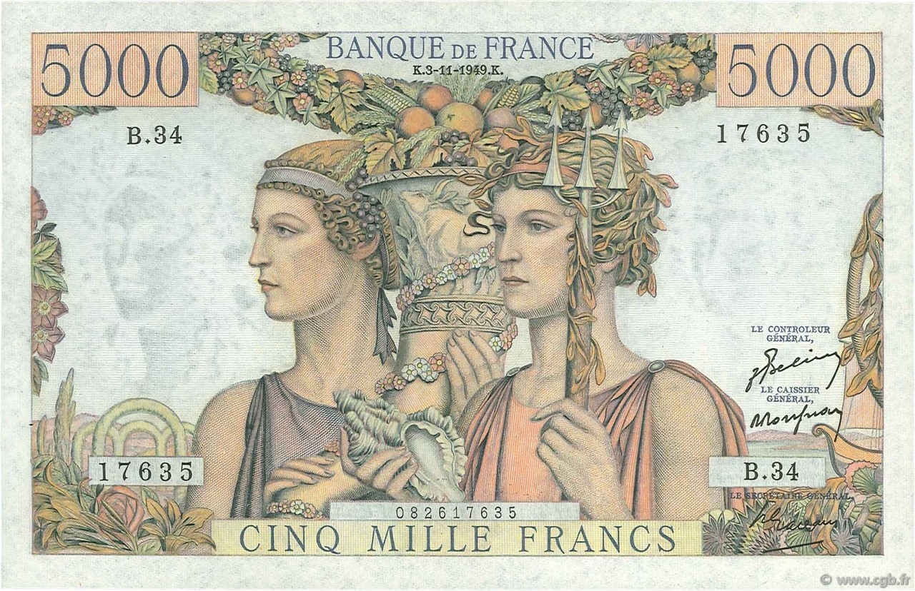 5000 Francs TERRE ET MER FRANCE  1949 F.48.02 SPL