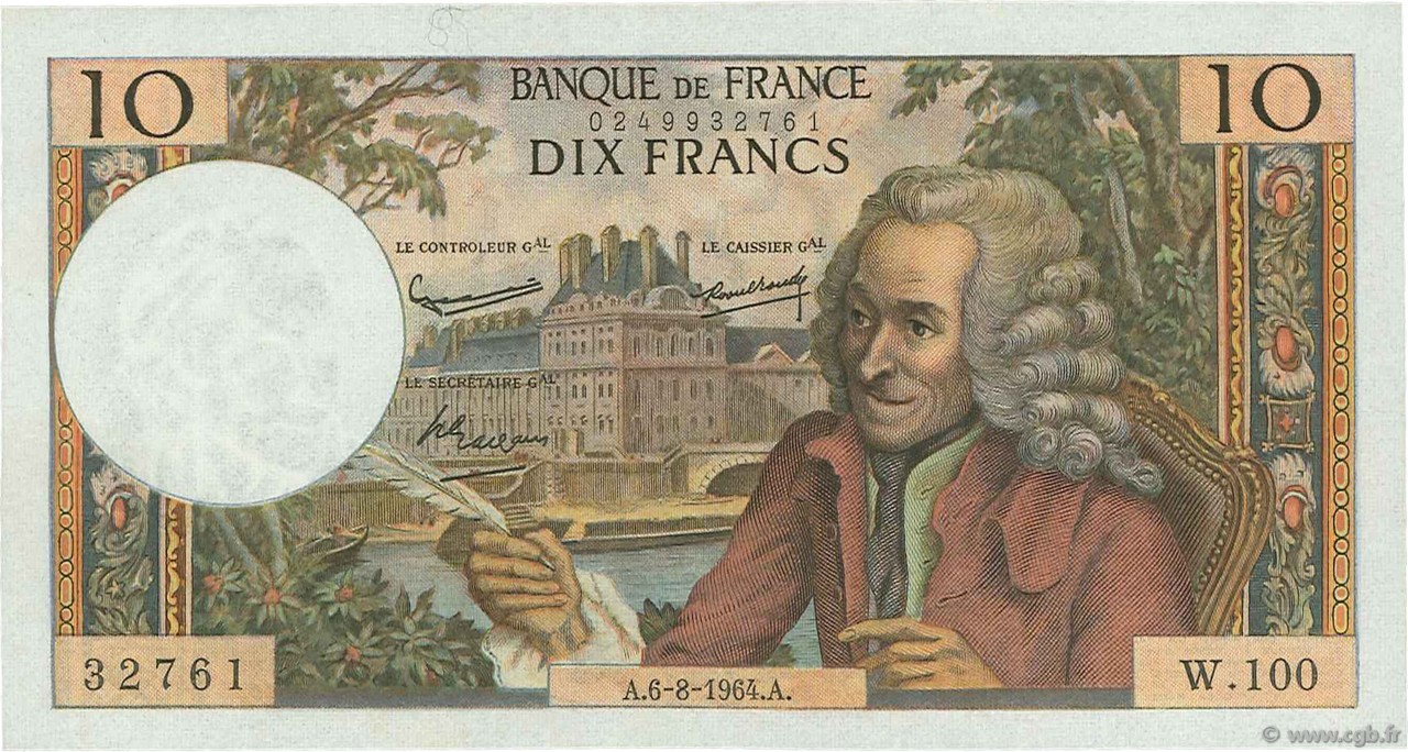 10 Francs VOLTAIRE FRANCE  1964 F.62.10 SPL+