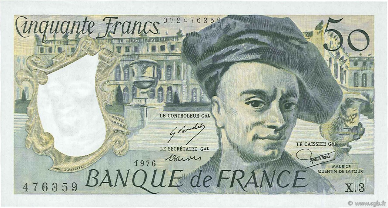 50 Francs QUENTIN DE LA TOUR FRANCE  1976 F.67.01 Pr.SPL