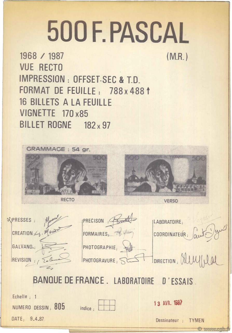 500 Francs PASCAL FRANCE  1987 F.71.00E SUP