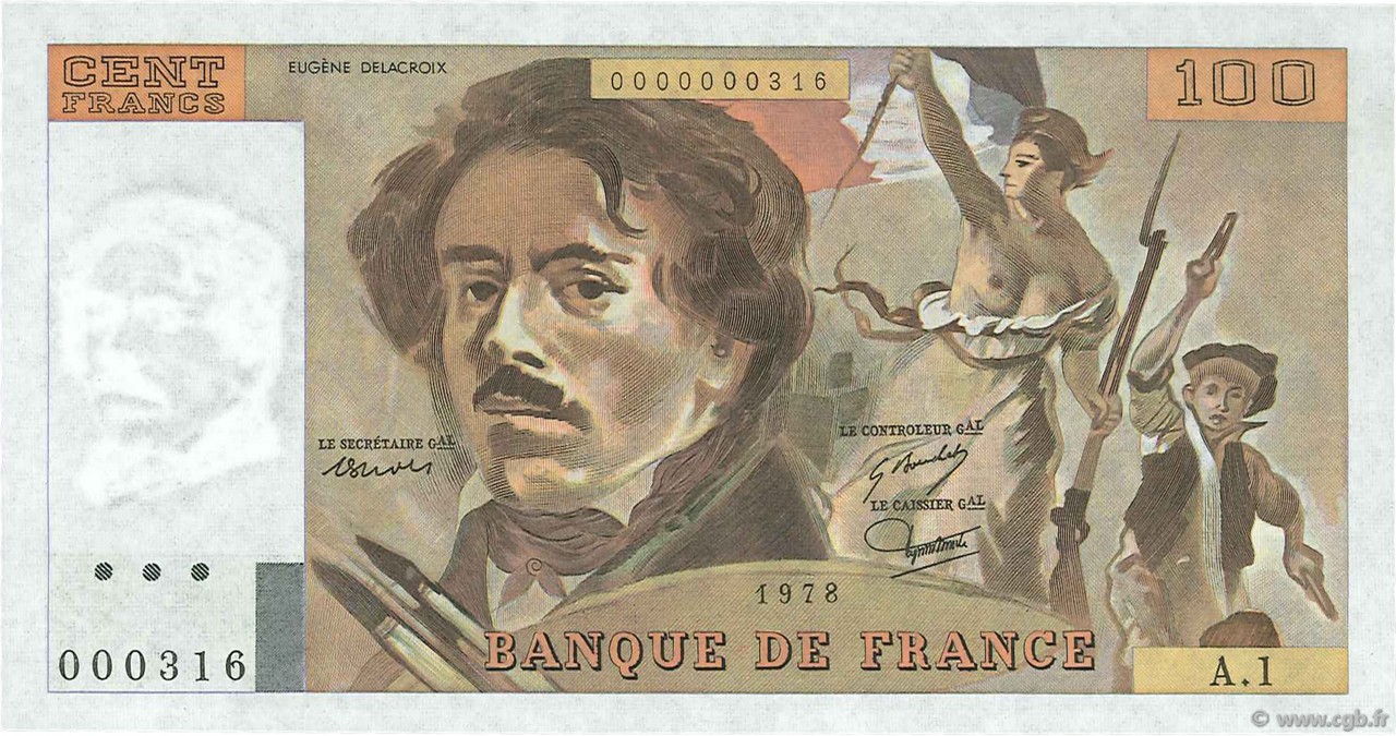 100 Francs DELACROIX FRANCE  1978 F.68.01A1 pr.NEUF