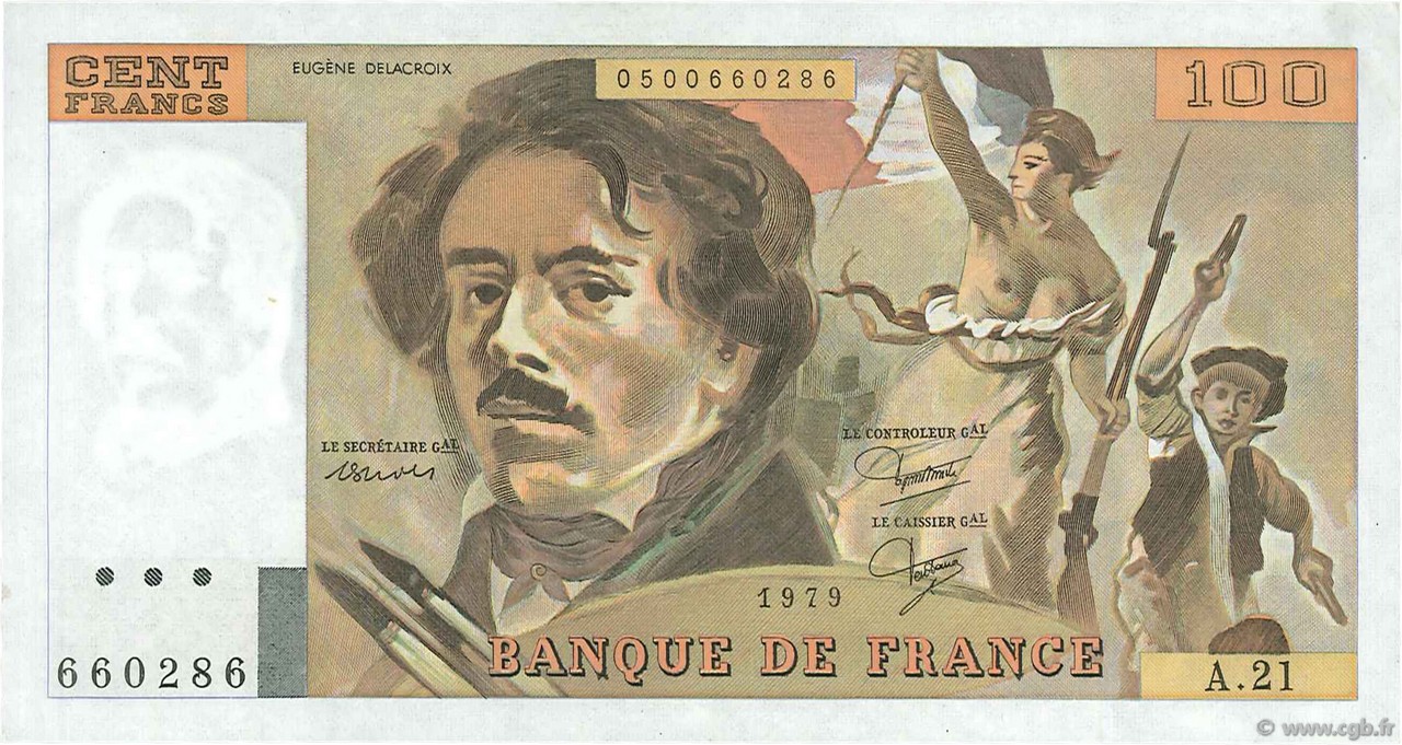 100 Francs DELACROIX modifié FRANCE  1979 F.69.03 SUP+