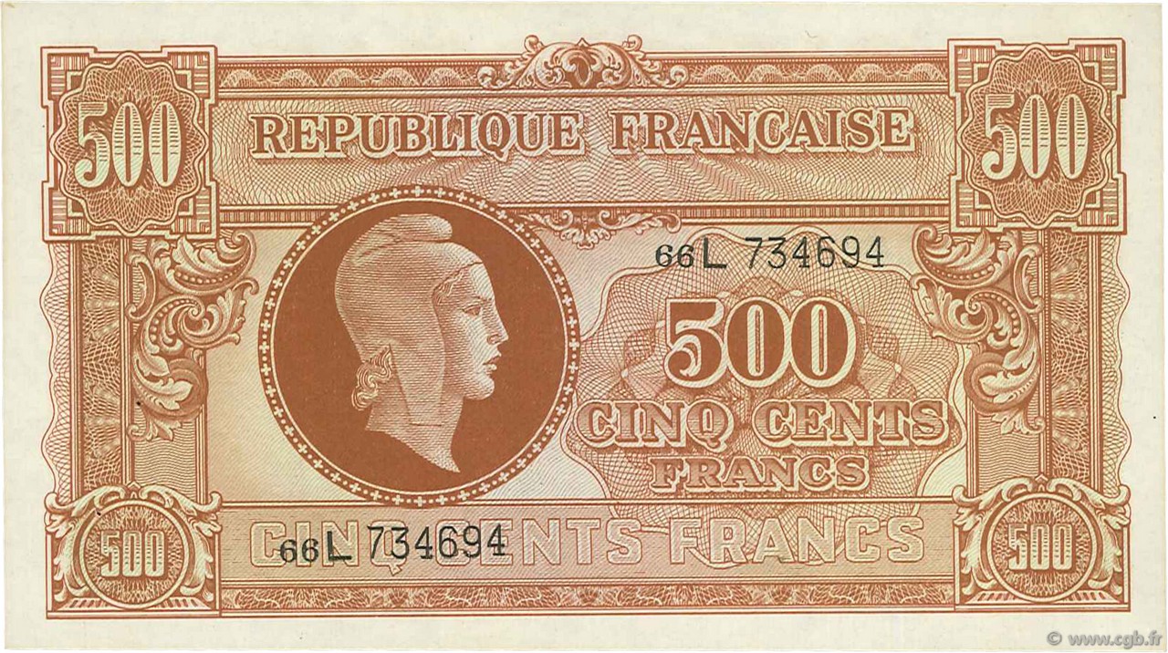500 Francs MARIANNE FRANCE  1945 VF.11.01 SUP à SPL