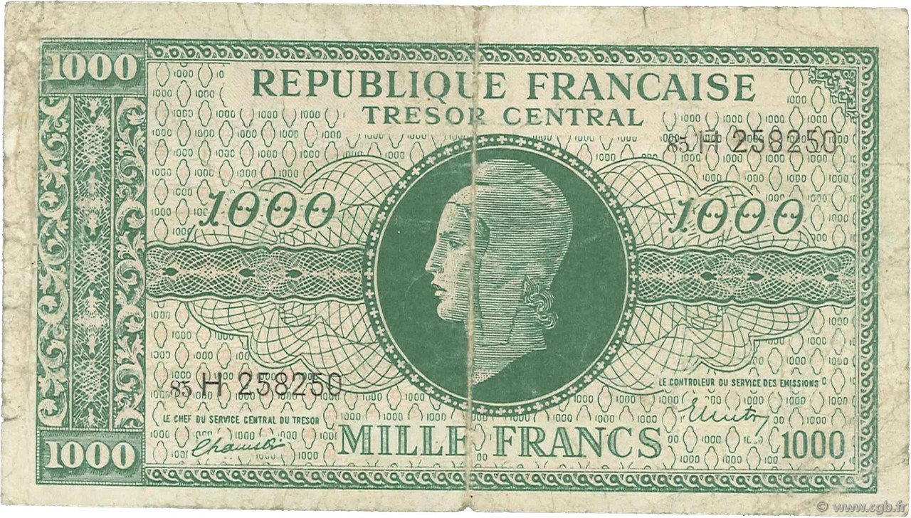 1000 Francs MARIANNE Trésor FRANCE  1945 VF.13.03 TB