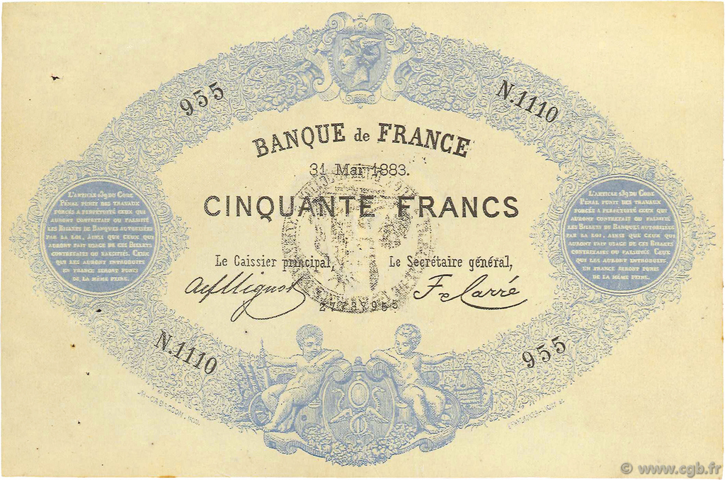 50 Francs type 1868 FRANCE  1883 F.A38.13 SUP+