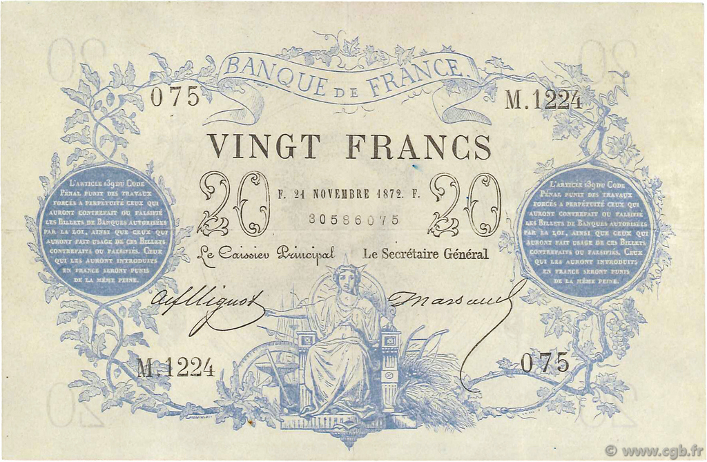 20 Francs type 1871 FRANCE  1872 F.A46.03 SUP
