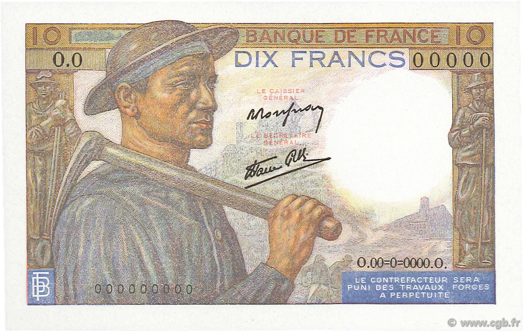 10 Francs MINEUR FRANCE  1941 F.08.00Ed NEUF