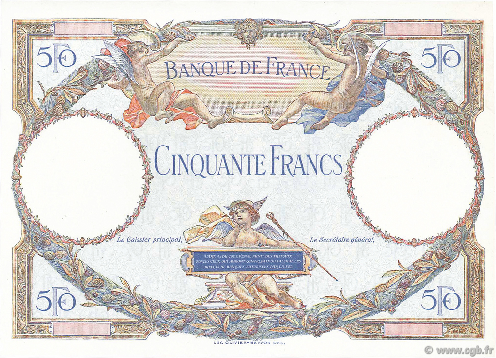 50 Francs LUC OLIVIER MERSON FRANCE  1927 F.15.00Ec3 NEUF
