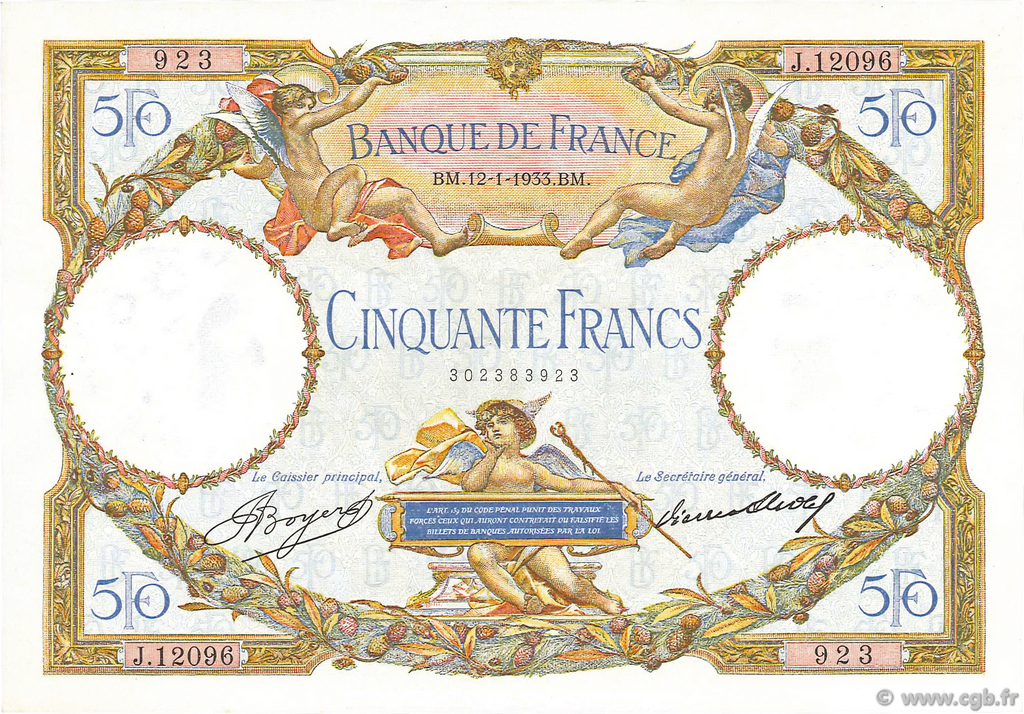 50 Francs LUC OLIVIER MERSON type modifié FRANCE  1933 F.16.04 SPL+