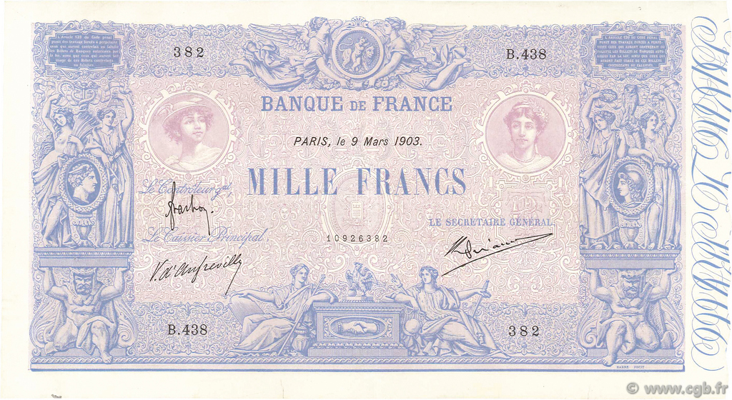 1000 Francs BLEU ET ROSE FRANCE  1903 F.36.17 SUP