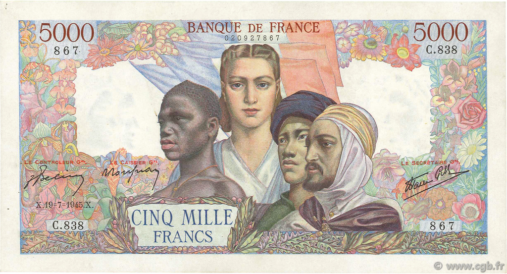 5000 Francs EMPIRE FRANÇAIS FRANCE  1945 F.47.35 TTB+