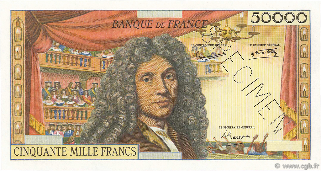 50000 Francs MOLIÈRE type 1957 FRANCE  1958 NE.1957.01b UNC